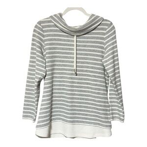 d & Co. Active Heather Grey Striped Waffle Knit Pullover- Size S